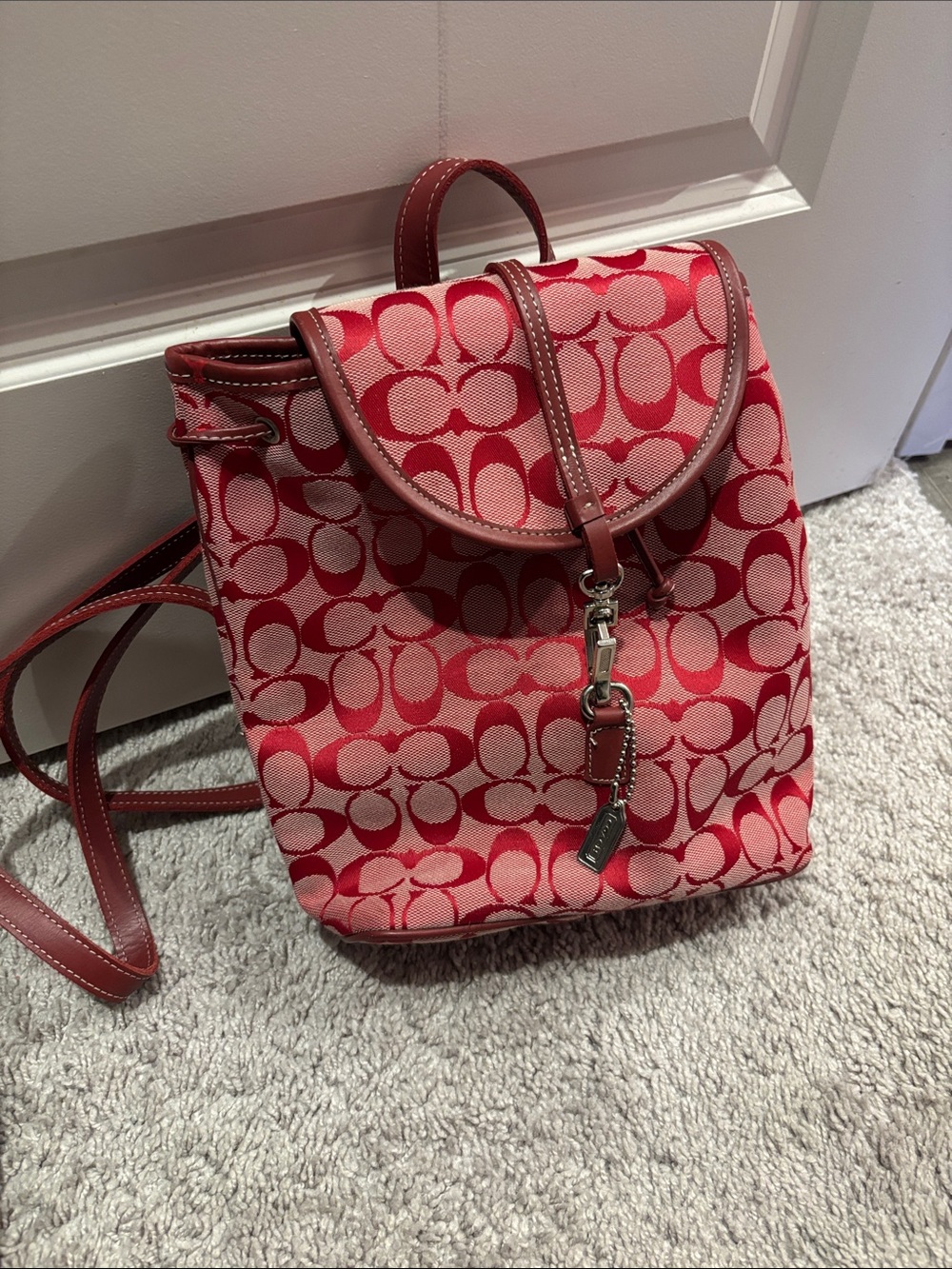 Coach Signature Jacquard Mini Backpack in Red